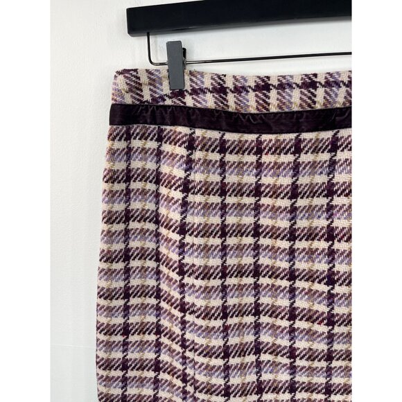 Loft Tweed Pleated Skirt Wool Blend Size 6 Purple Cream Plaid Mini - Picture 8 of 14